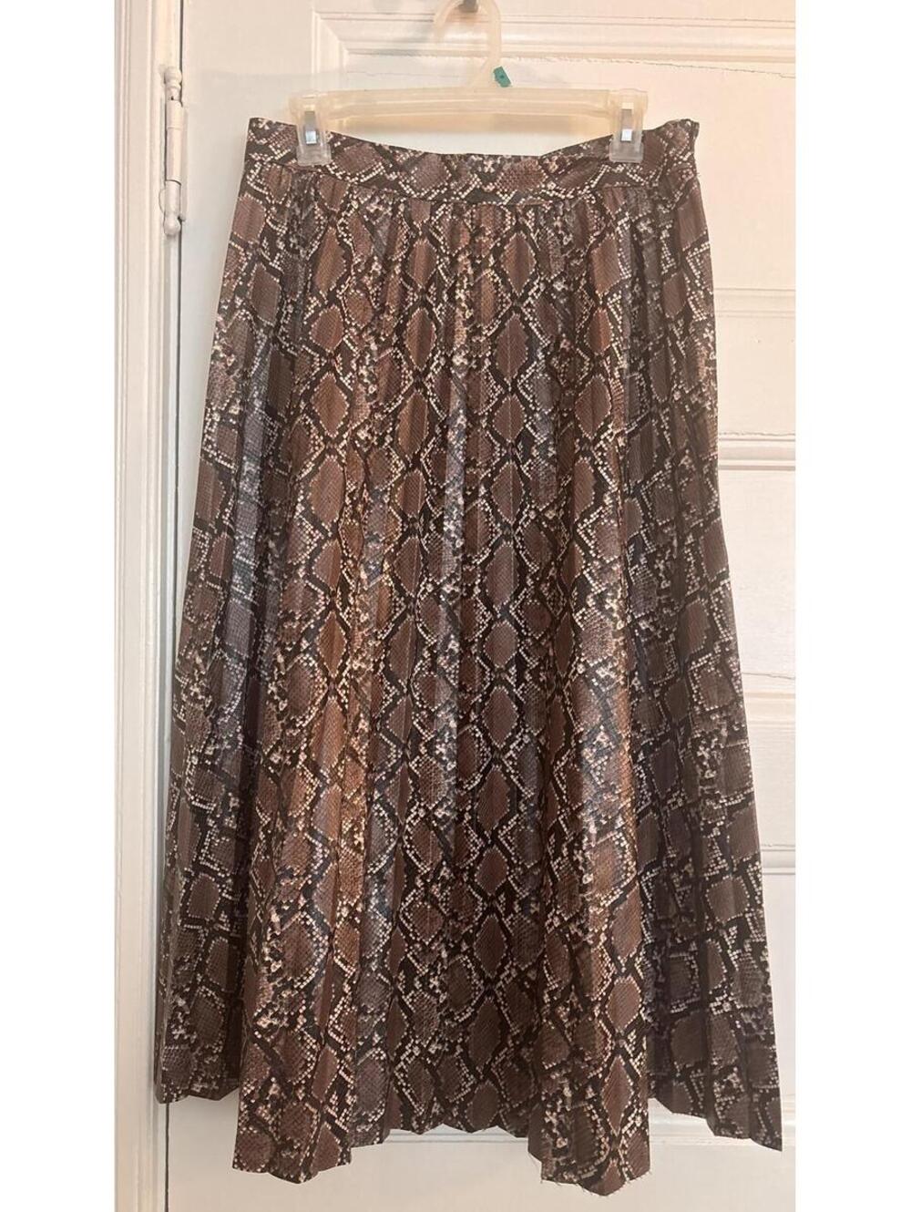 Zara Snake Print Pleated Midi Skirt-Brown Print | Flowy Statement Piece - Size L - Picture 2 of 8
